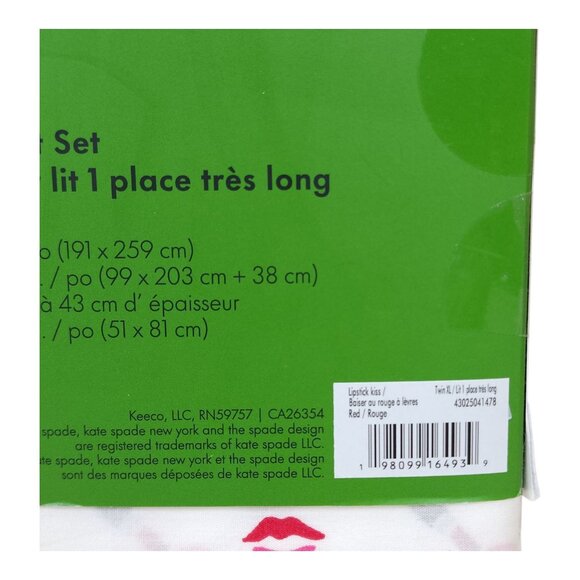 Kate Spade New York Twin XL 3-Piece Sheet Set Lipstick Kiss Print Black Red Pint - Picture 8 of 9